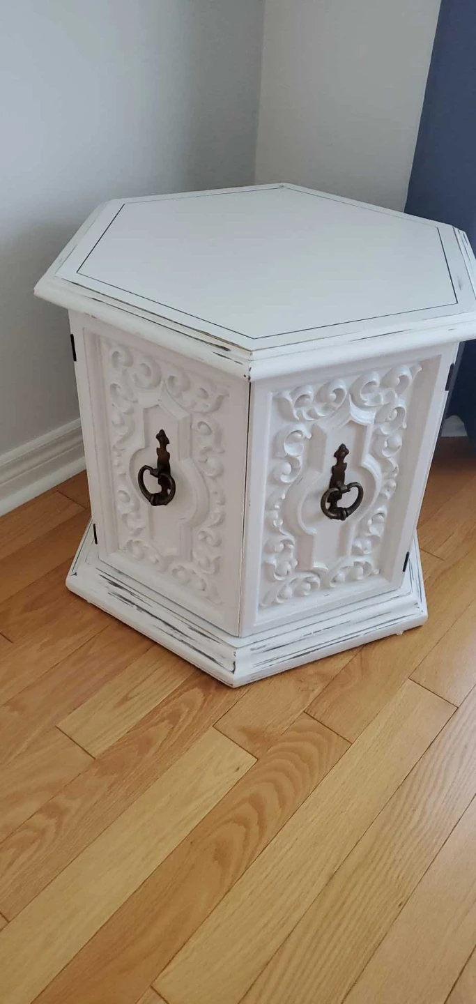 White Hexagonal Accent Table with Storage