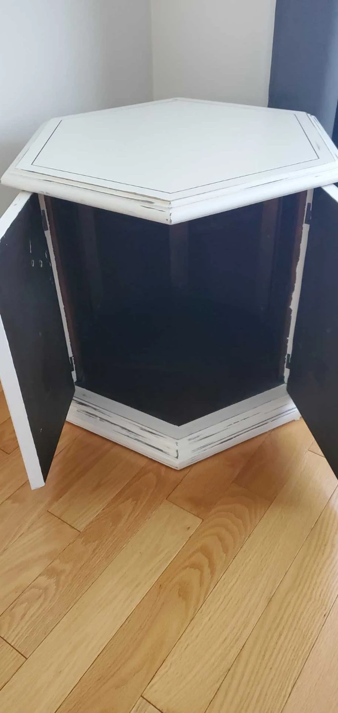 White Hexagonal Accent Table with Storage - photo 2