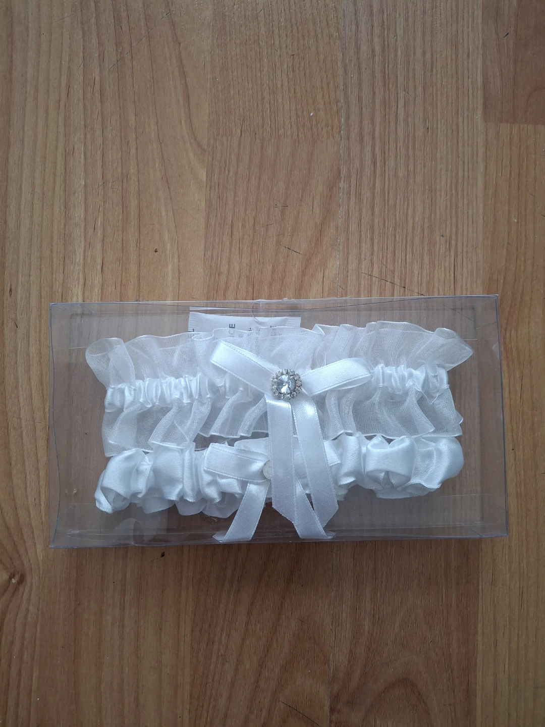 White Lace Garter with Rhinestone Bow