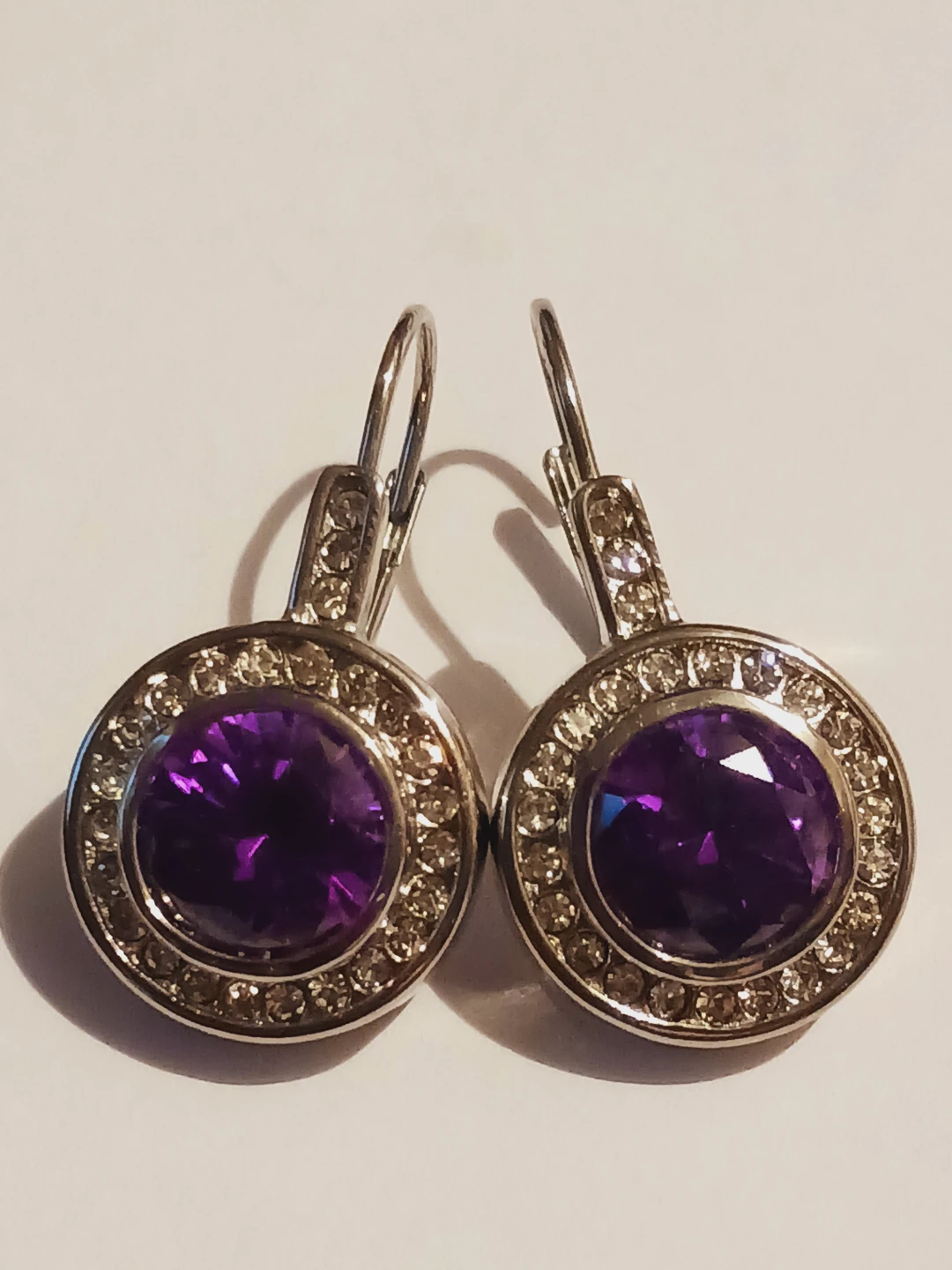Elegant Silver Plated Amethyst Leverback Earrings - photo 4