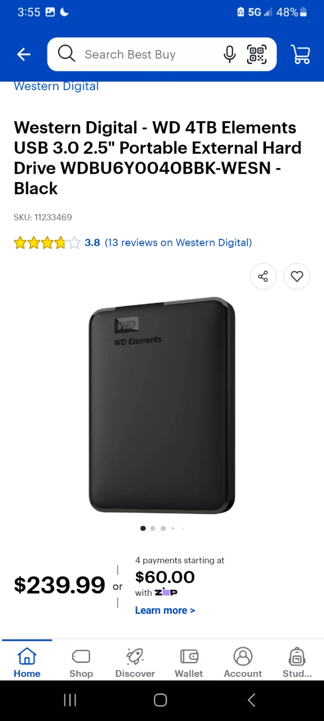 WD EXTERNAL HARD DRIVE   (4TB)