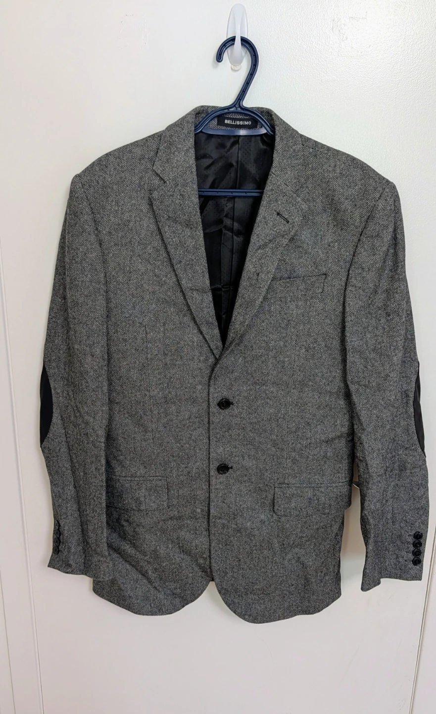 Bellissimo Grey Herringbone Blazer Jacket with Elbow Patches