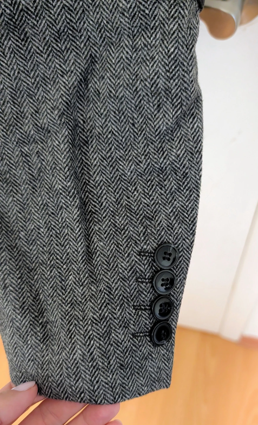 Bellissimo Grey Herringbone Blazer Jacket with Elbow Patches - photo 2