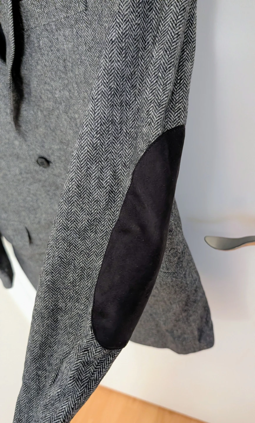 Bellissimo Grey Herringbone Blazer Jacket with Elbow Patches - photo 3