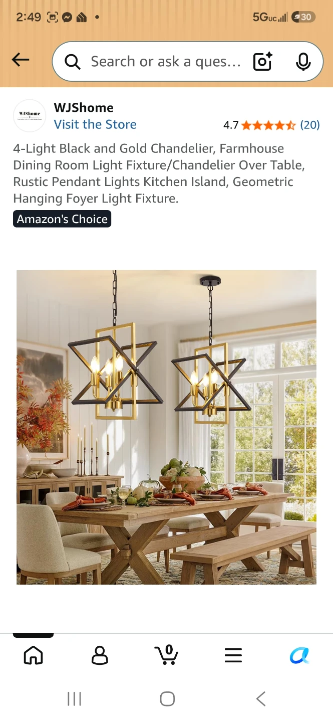 WJshome 4-Light Black and Gold Chandelier - photo 2