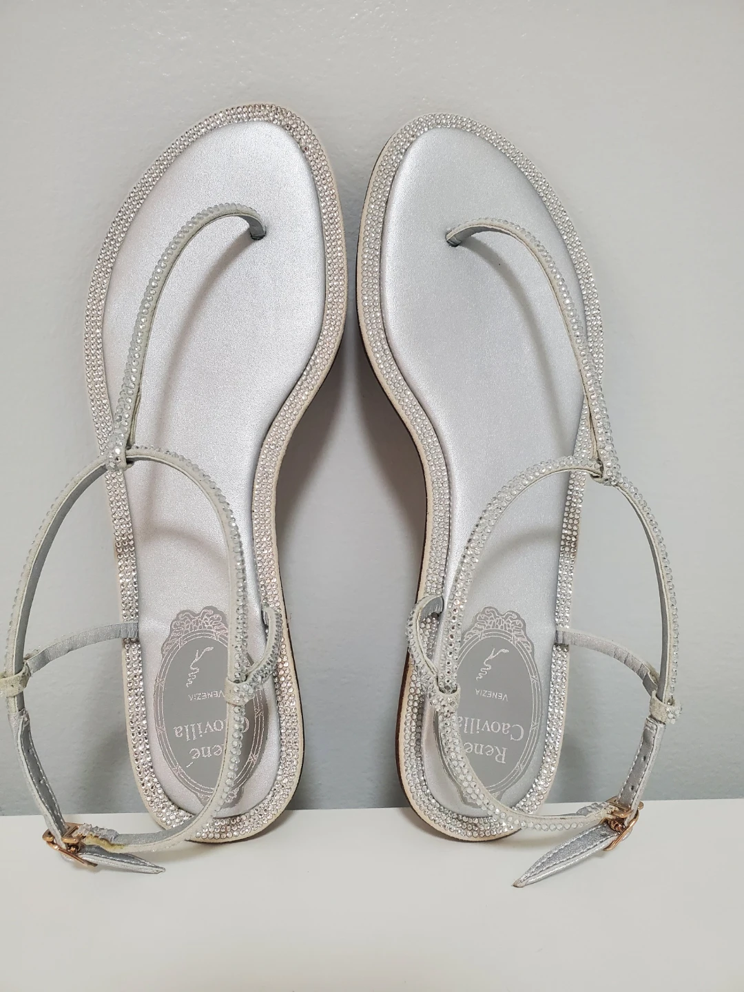 Rene Caovilla Silver Embellished Thong Sandals