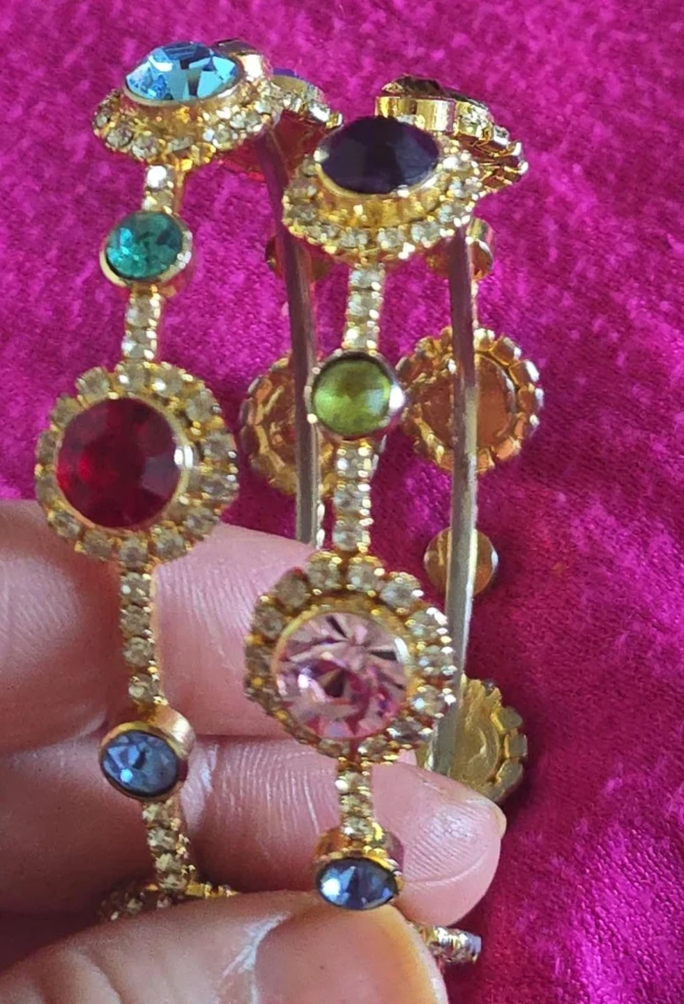 Gold-tone Bangle Set with colourful rhinestones