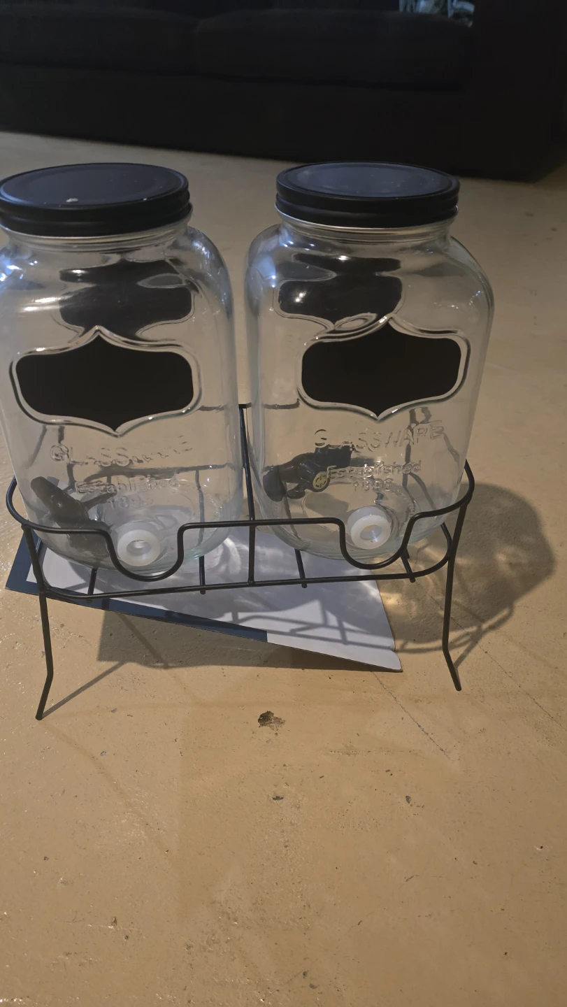 Set of 2 Glass Beverage Dispensers with Stand a - photo 3
