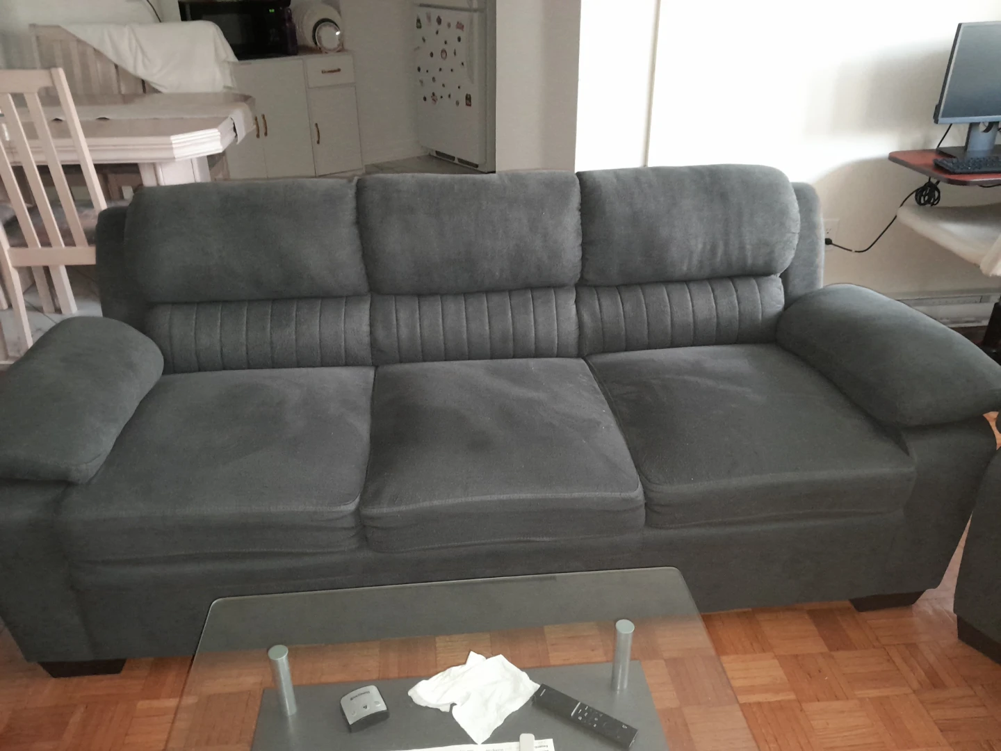 Grey Sofa and Loveseat Set and chair