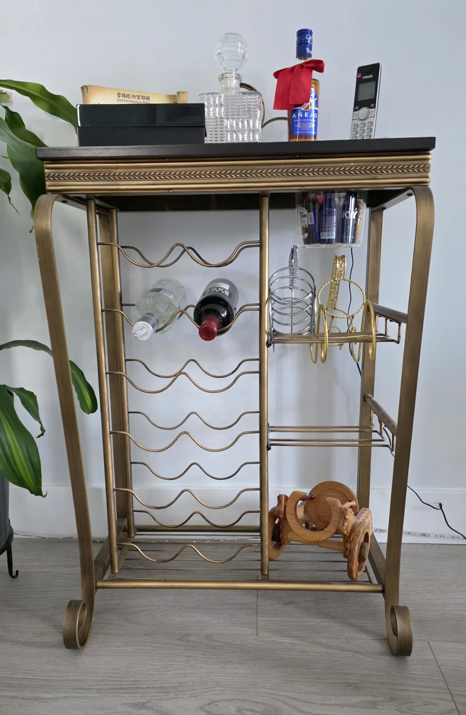 Metal Bar Cart with Wine Rack - photo 2