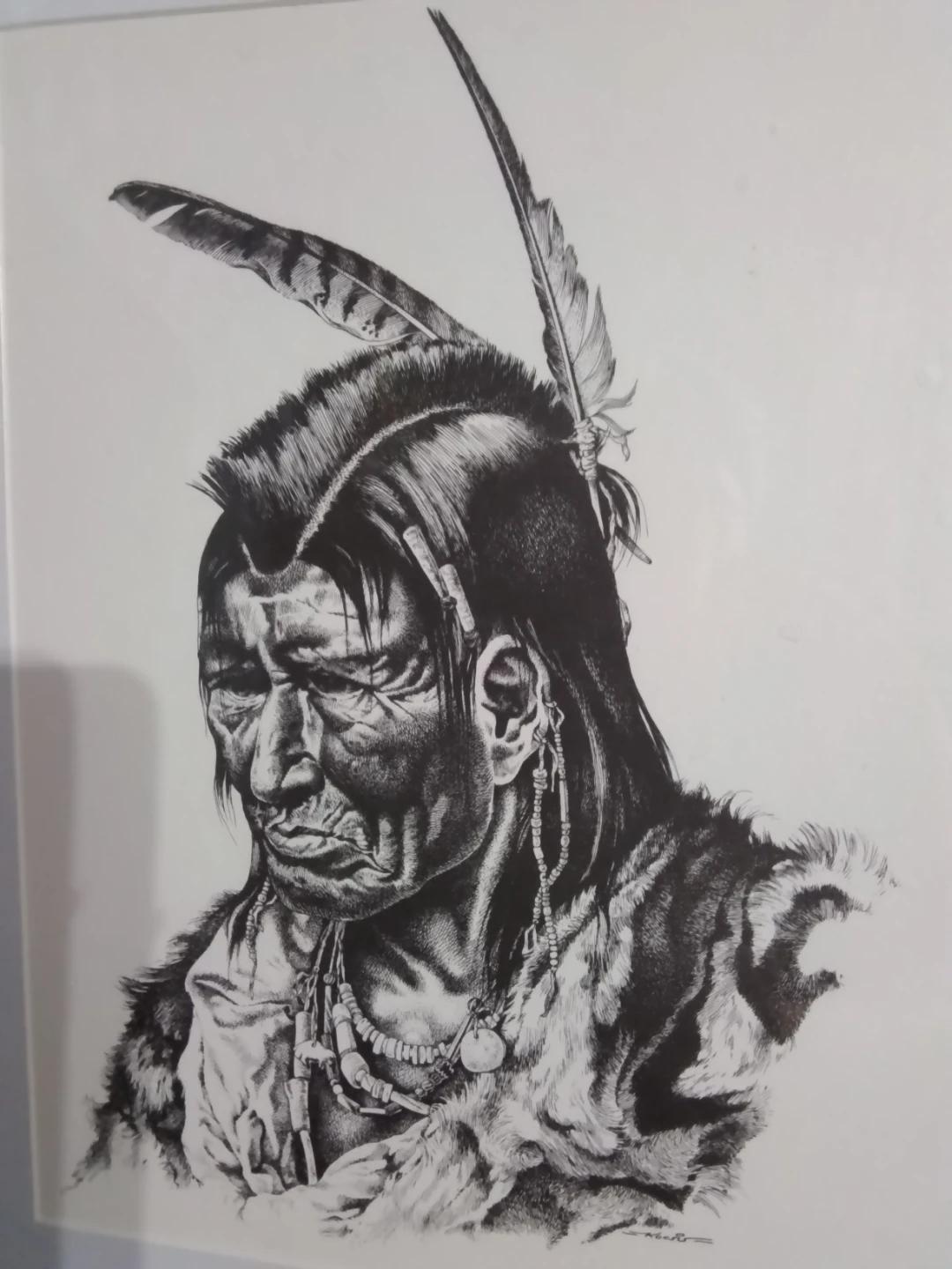 Vintage Mid-Century Ivan Kocsis Framed Indigenous Portrait - photo 2