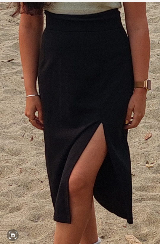 Black Midi Skirt with Side Slit - photo 2