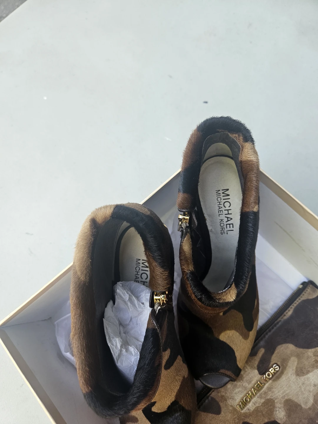 Michael Kors Camo Print Fur Ankle Boots & Clutch Set - photo 3
