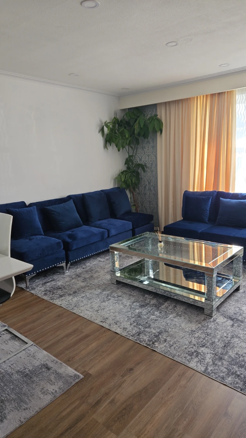 Deep Blue Velvet Sofa and Storage Ottoman - photo 2