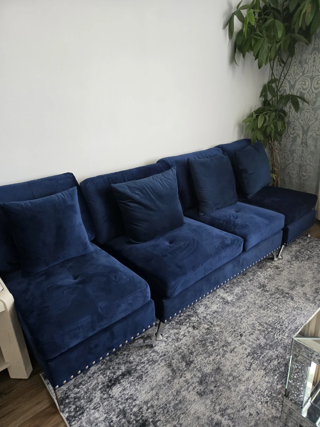 Deep Blue Velvet Sofa and Storage Ottoman - photo 3