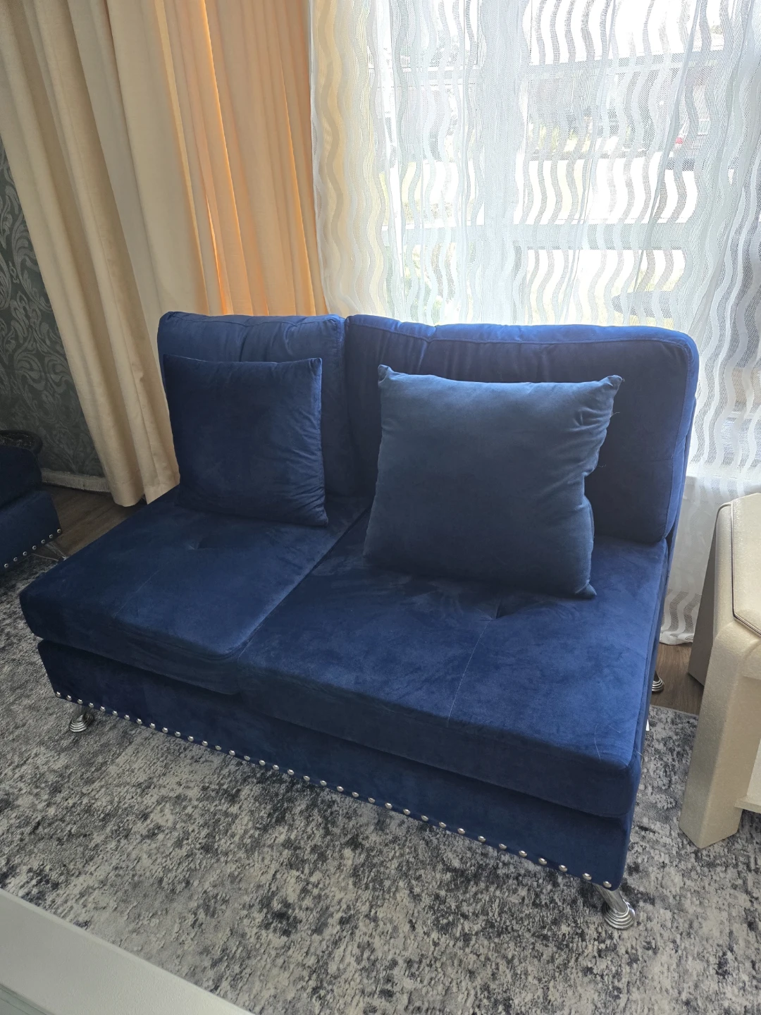 Deep Blue Velvet Sofa and Storage Ottoman - photo 4