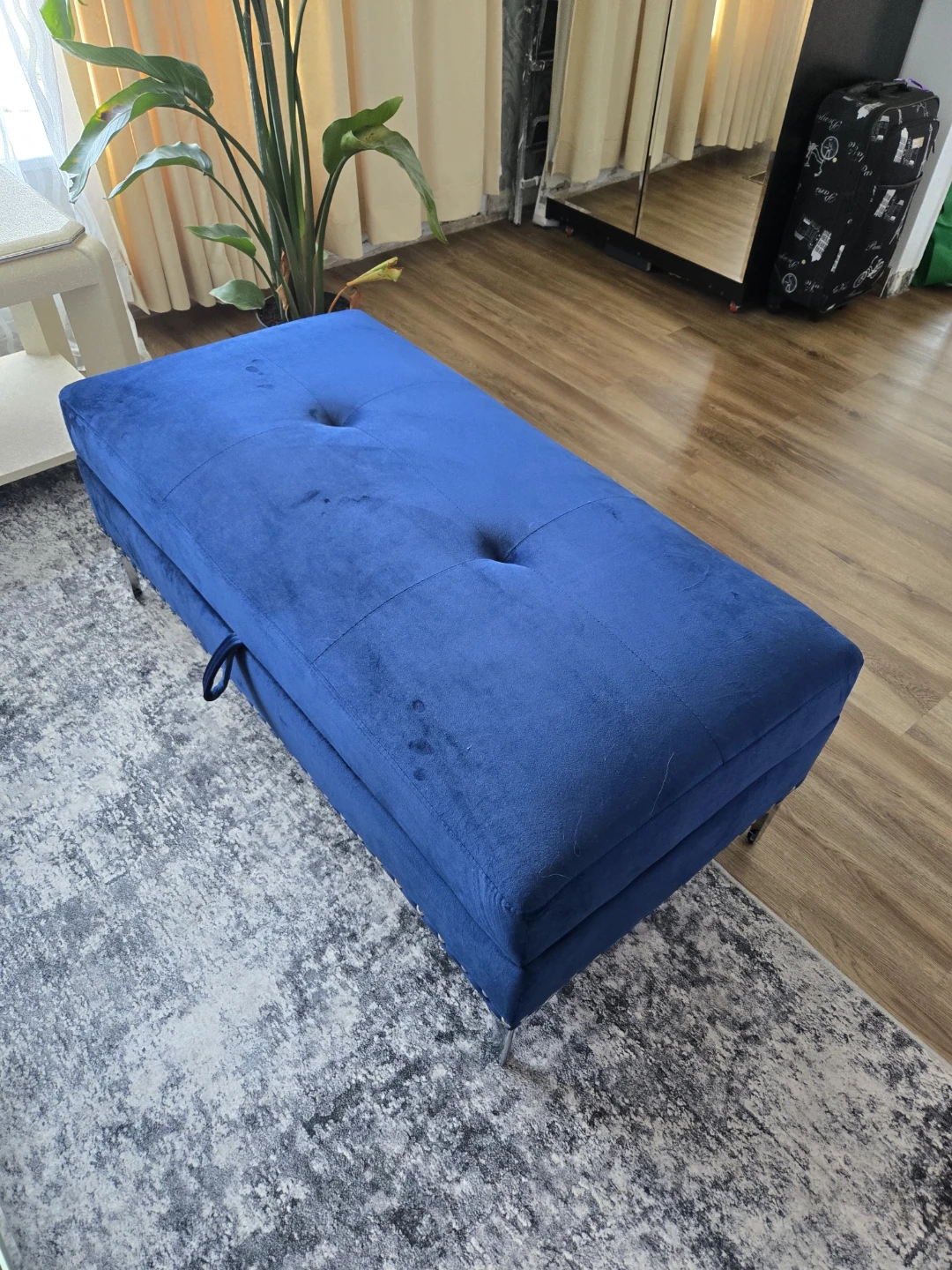 Deep Blue Velvet Sofa and Storage Ottoman - photo 5
