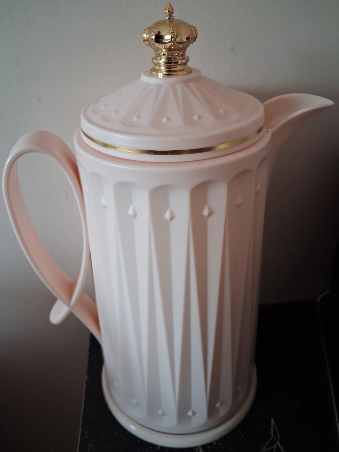 Pink Thermos Carafe with Gold Crown Lid