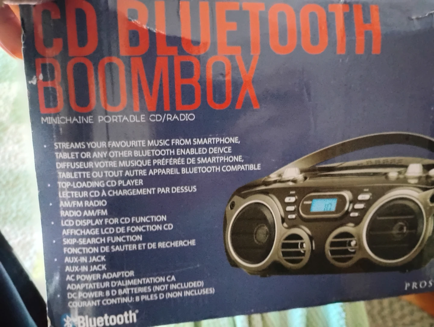 Proscan Portable Bluetooth CD Boombox with AM/FM Radio