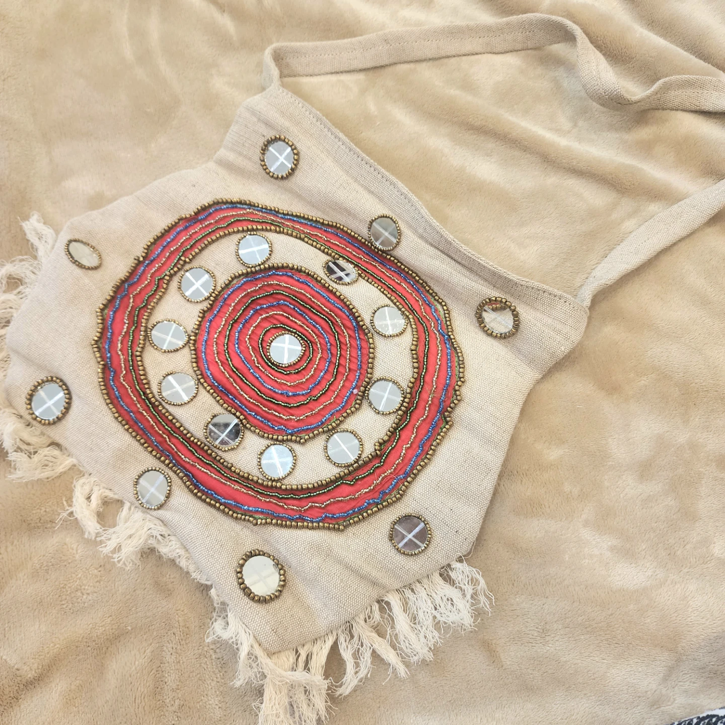 Beaded Mirror Boho Crossbody Bag