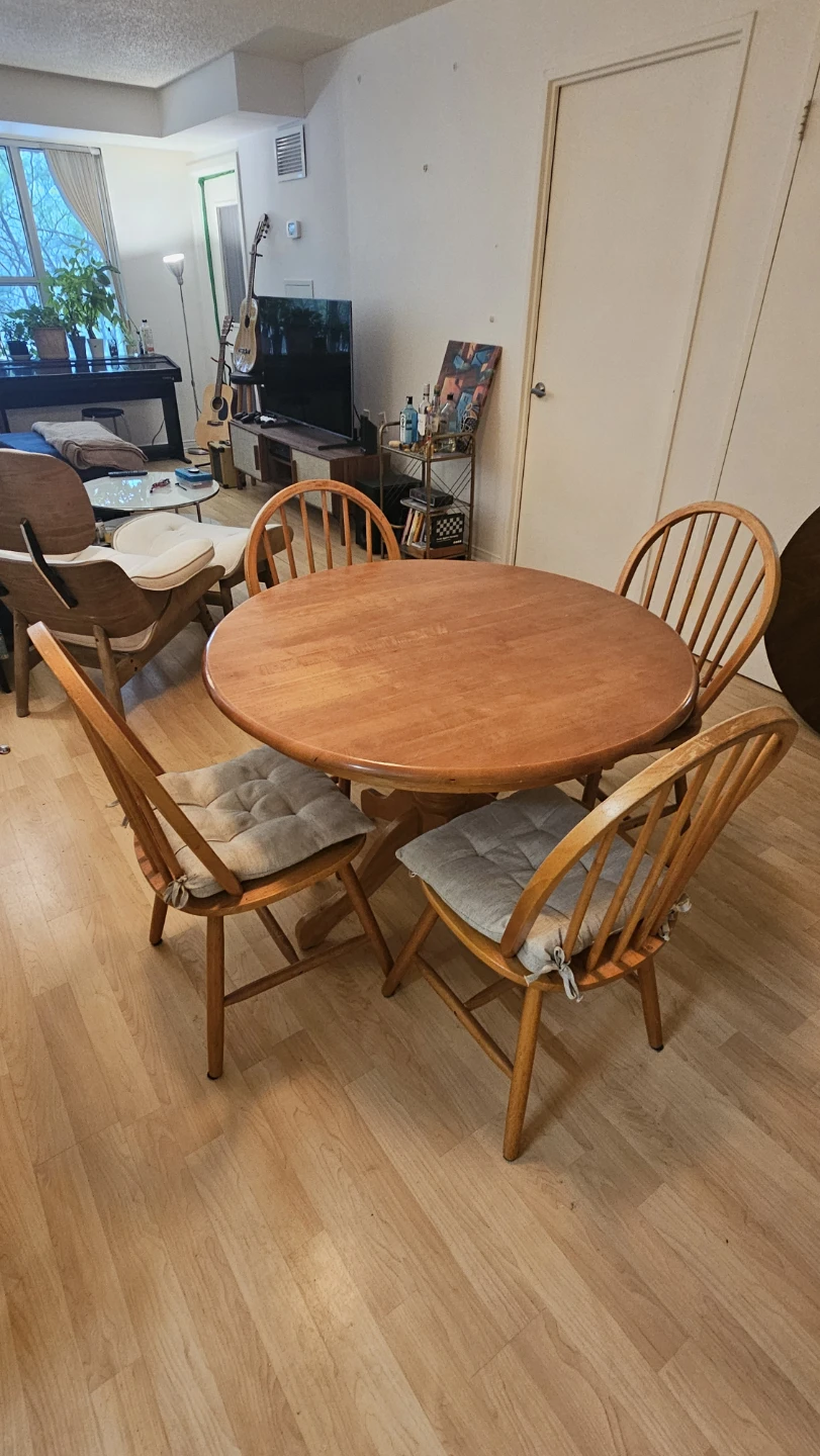 Round Real Wood Dining Table with 4 Chairs - photo 2