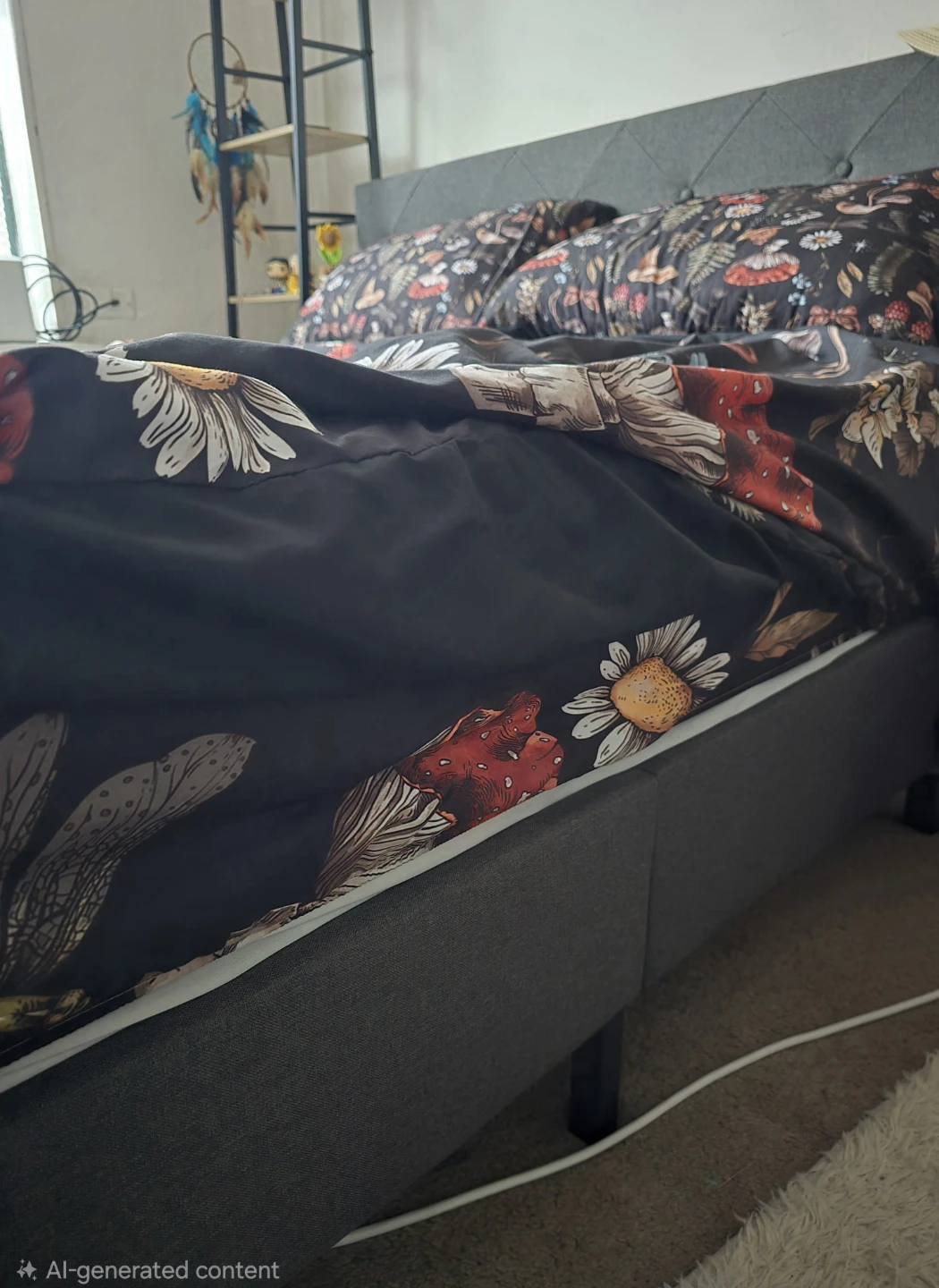 Grey Upholstered Tufted Headboard Bed Frame, Queen - photo 3