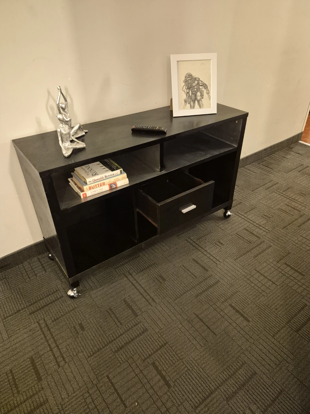 Black Media Console with Drawer and Wheels - photo 2