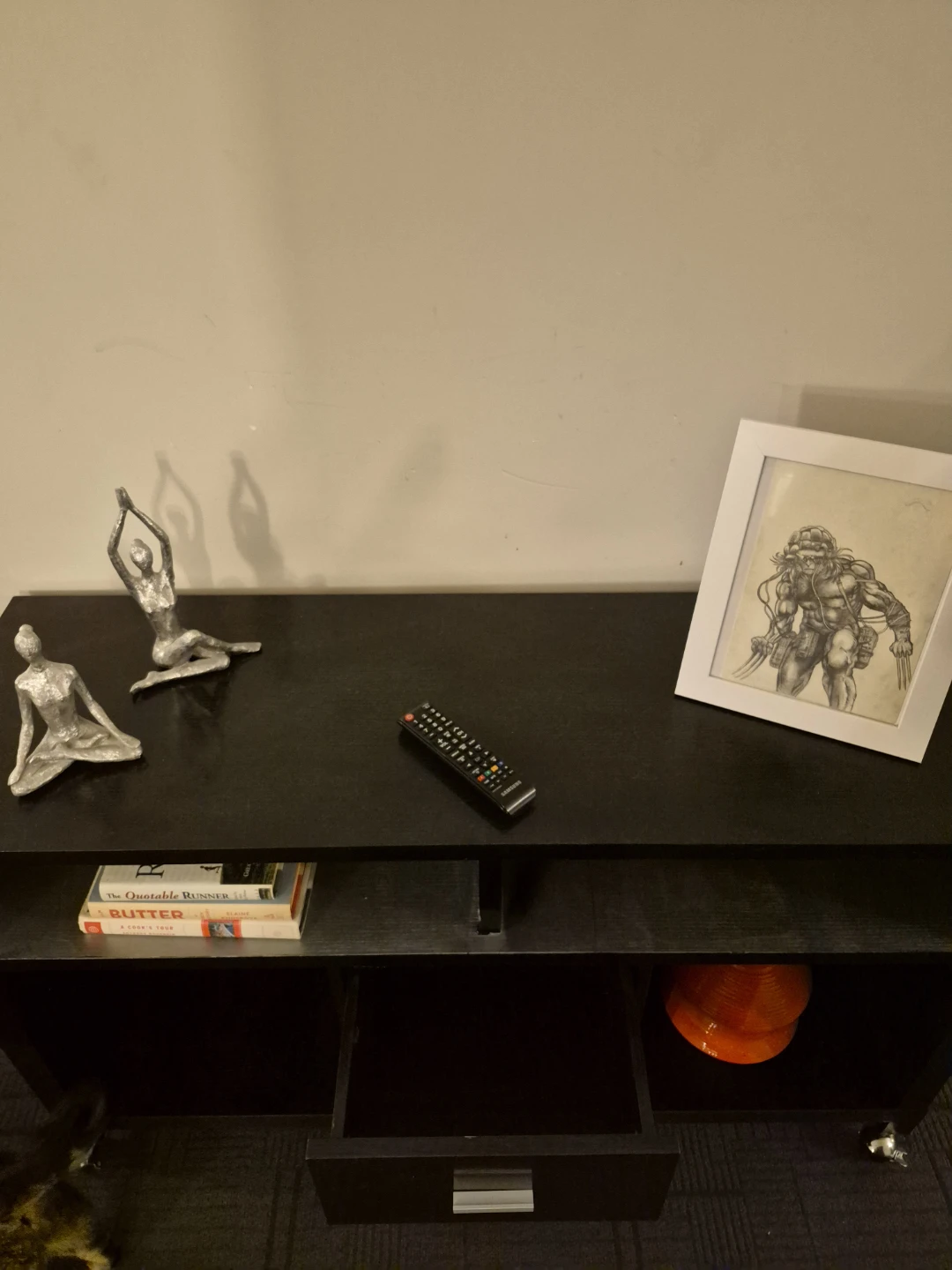 Black Media Console with Drawer and Wheels - photo 3