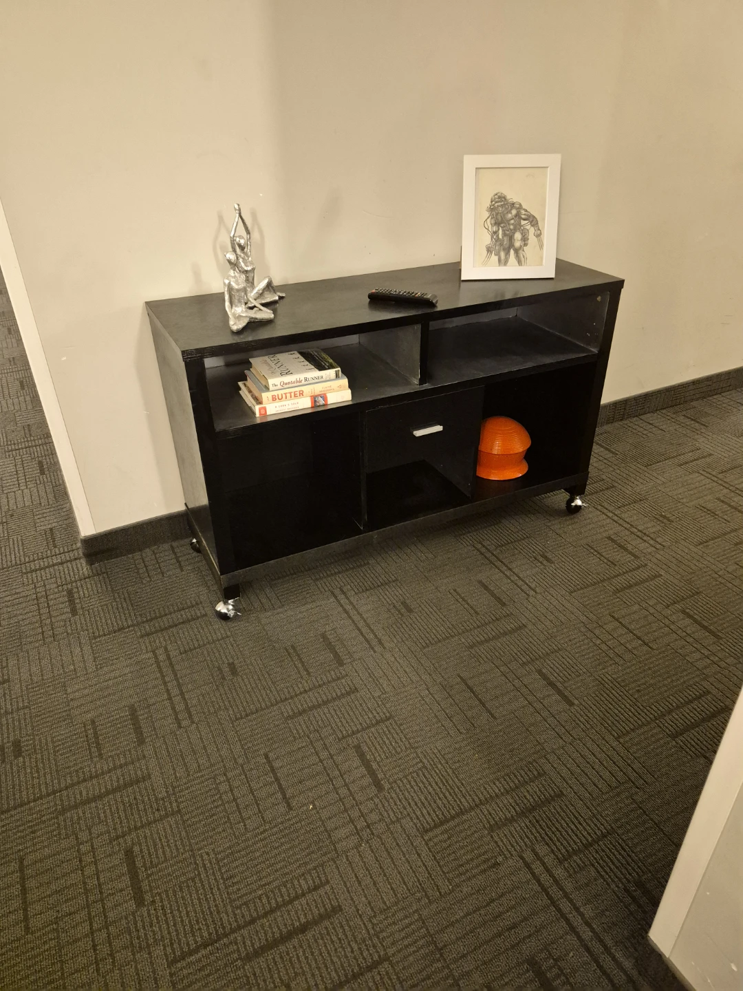 Black Media Console with Drawer and Wheels - photo 5
