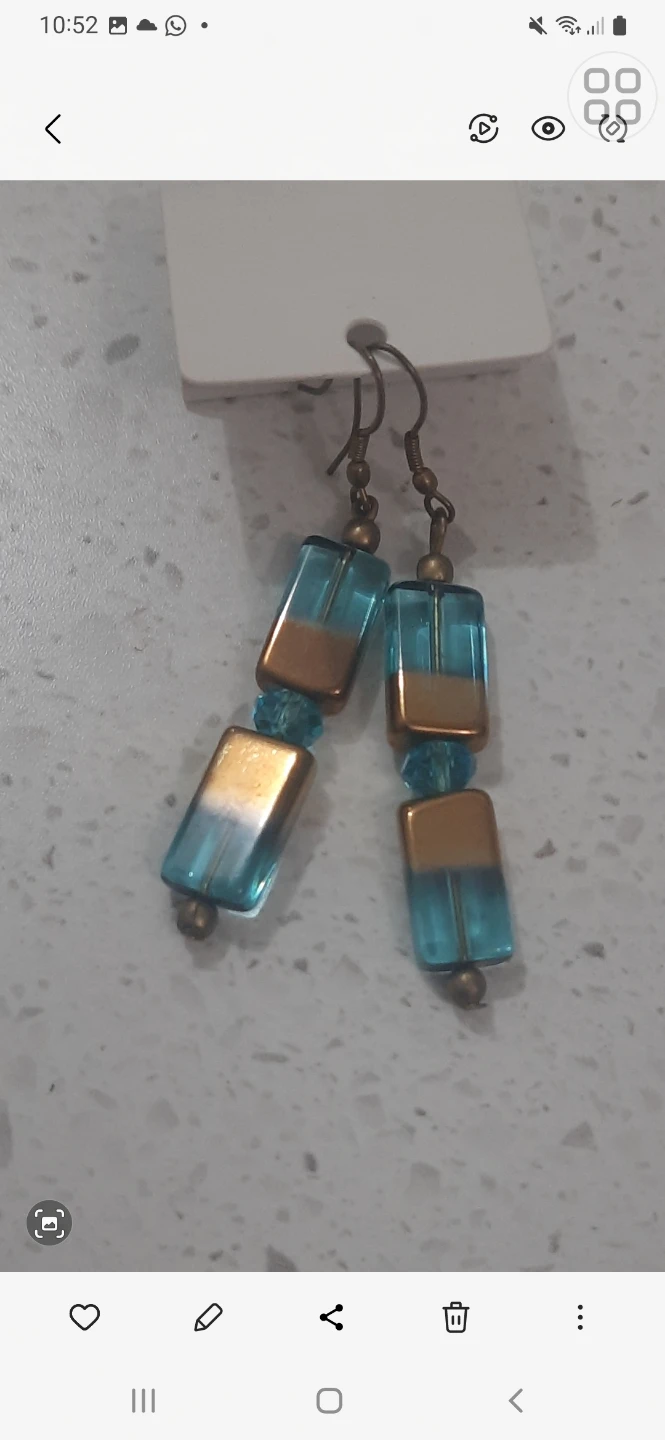 Blue and gold beaded dangle earrings