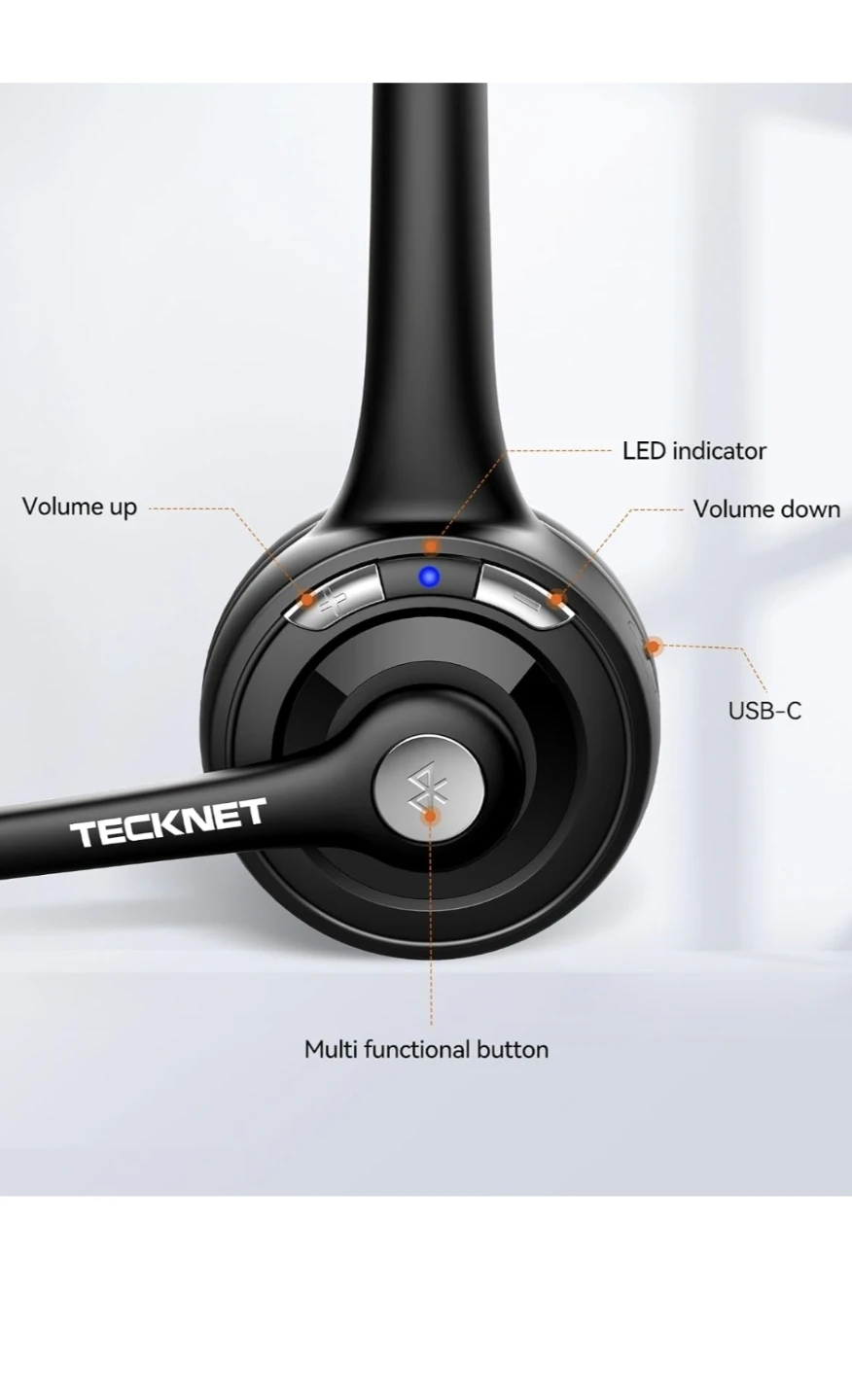 NewTECKNET Wireless Bluetooth Headset with Noise Cancelling - photo 4