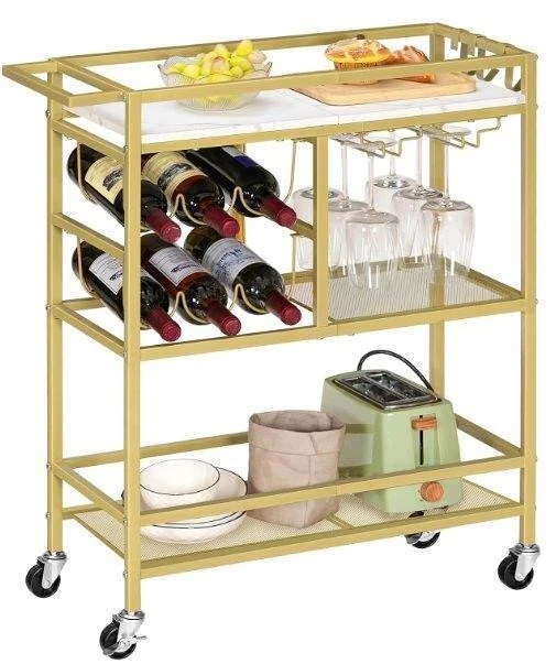 Gold Bar Cart with Wine Rack and Glass Holders - photo 3