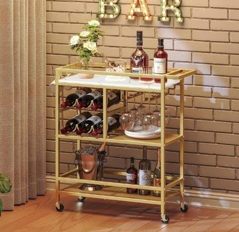 Gold Bar Cart with Wine Rack and Glass Holders - photo 4