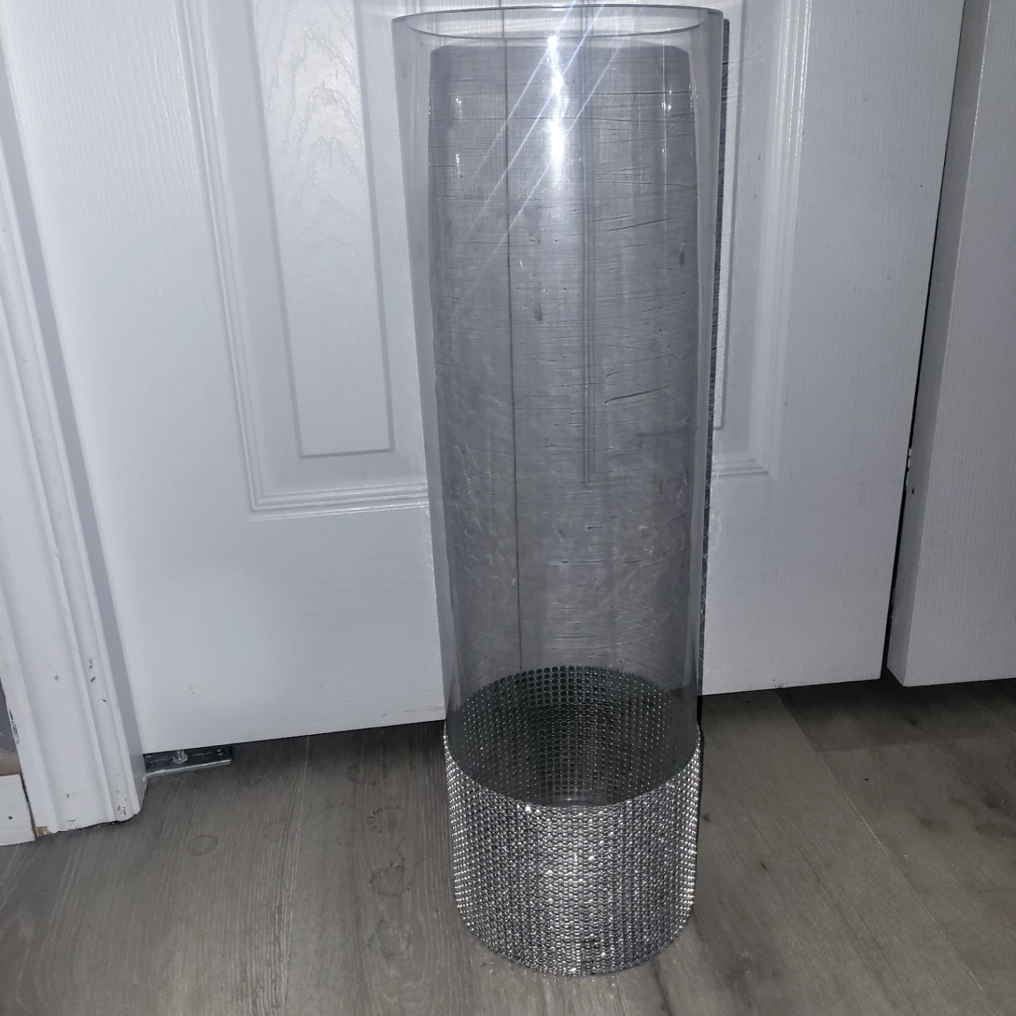 Clear Cylinder Vase with Rhinestone Base
