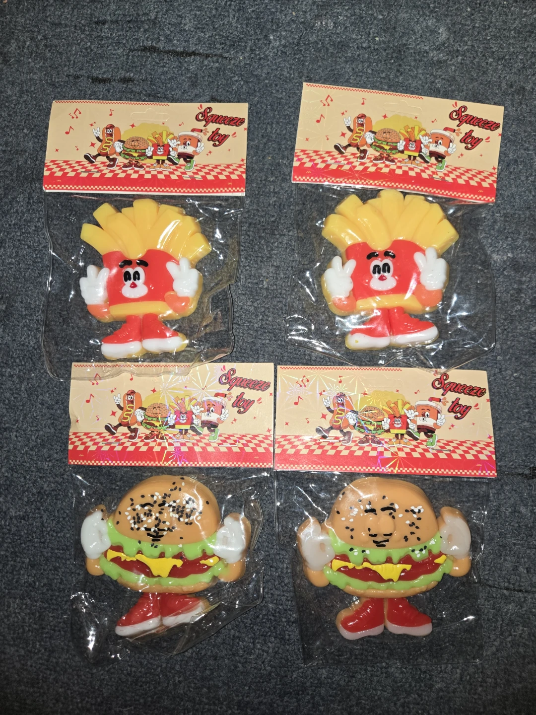 Squeeze Toys - French Fries & Burger Characters (4-Pack)