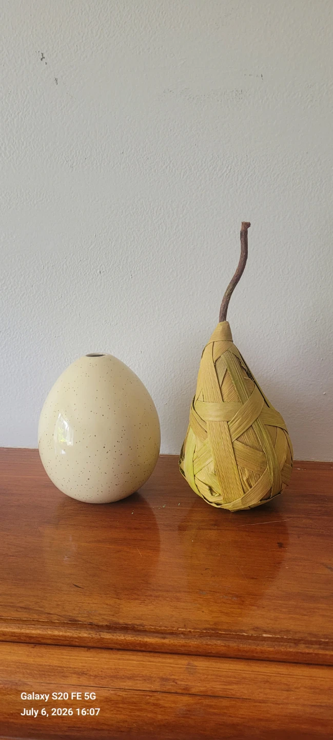Decorative Ceramic Egg and Woven Pear