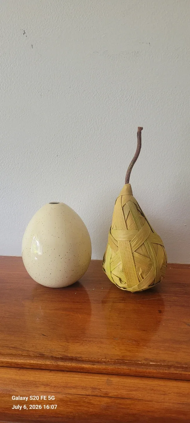 Decorative Ceramic Egg and Woven Pear