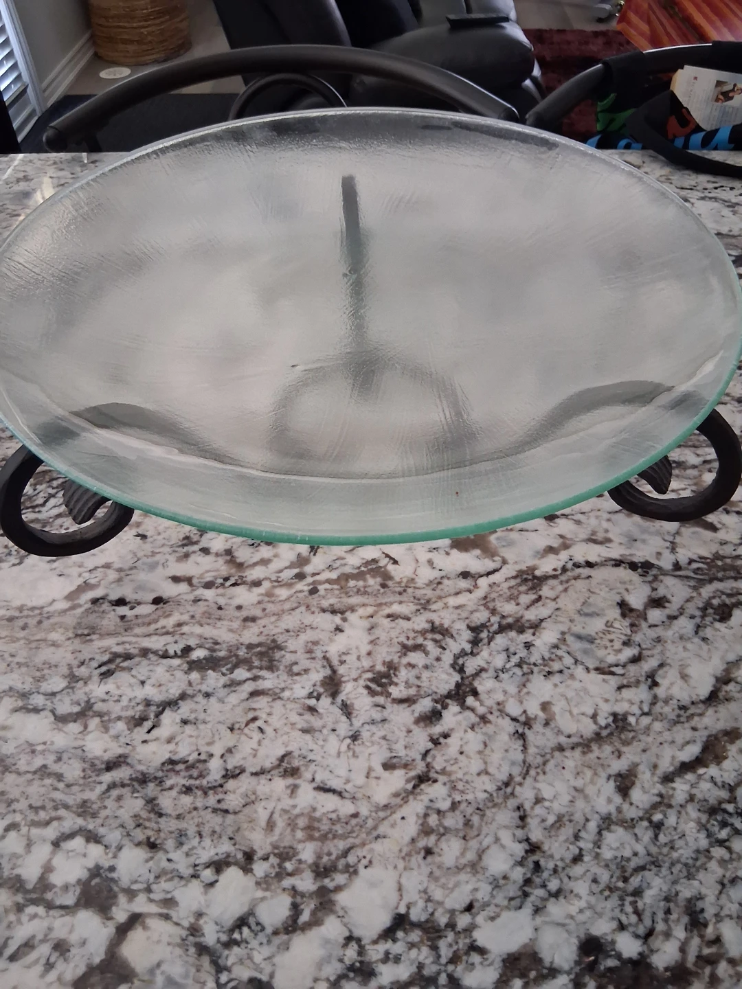 Decorative Glass Fruit Bowl with Wrought Iron Stand