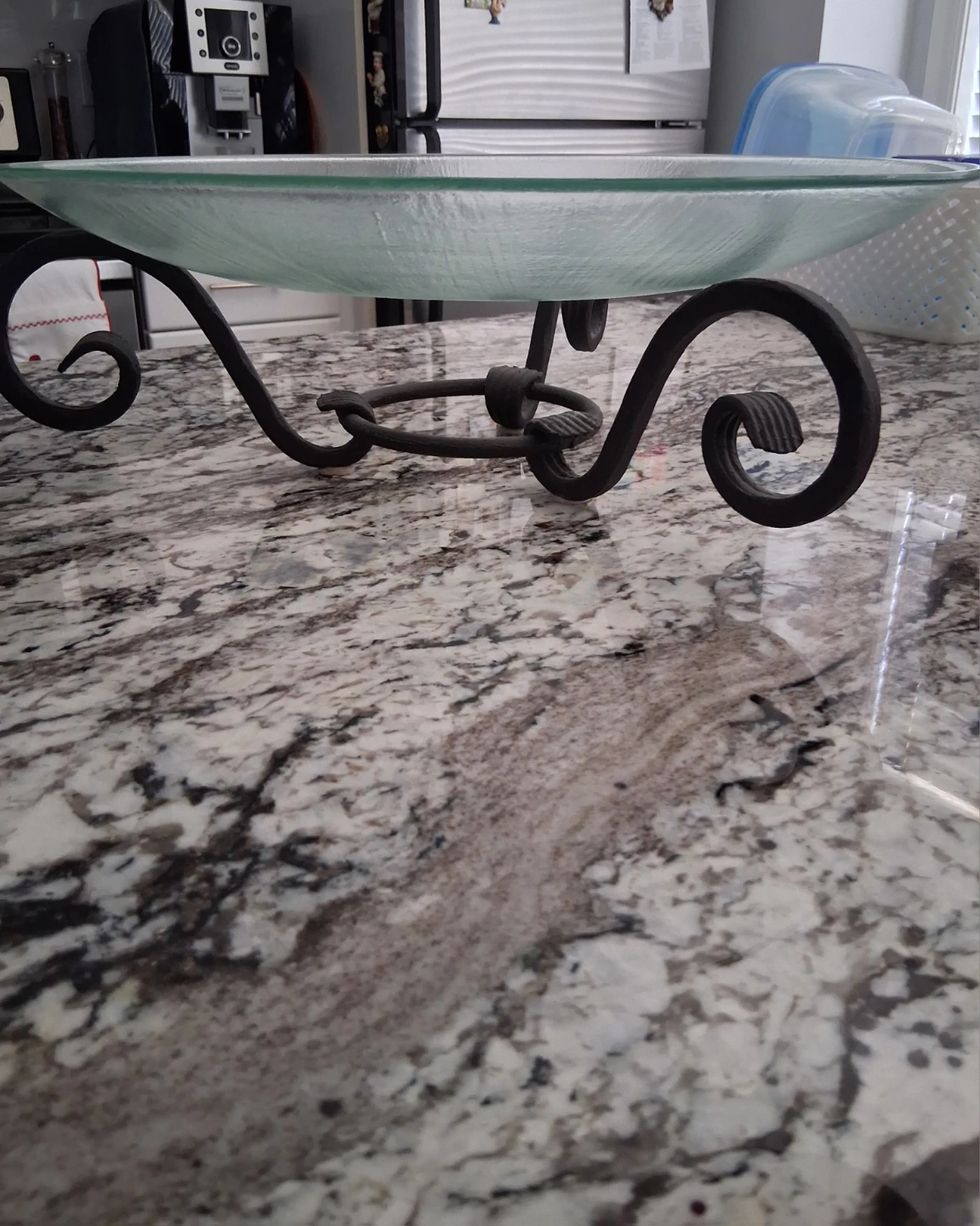 Decorative Glass Fruit Bowl with Wrought Iron Stand - photo 3