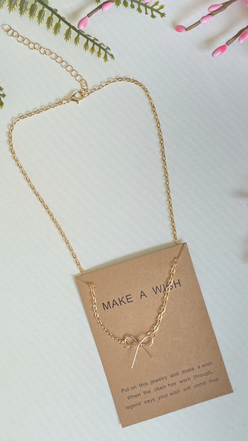 Gold Bow Necklace on "Make a Wish" Card - photo 2