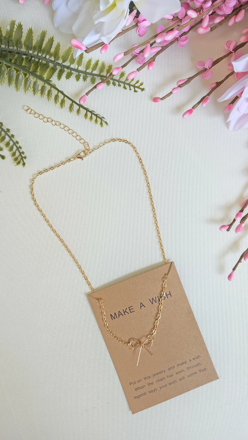 Gold Bow Necklace on "Make a Wish" Card - photo 3