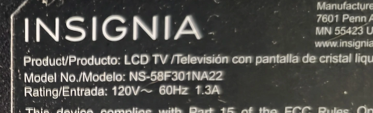 Insignia 58" LCD TV NS-58F301NA22