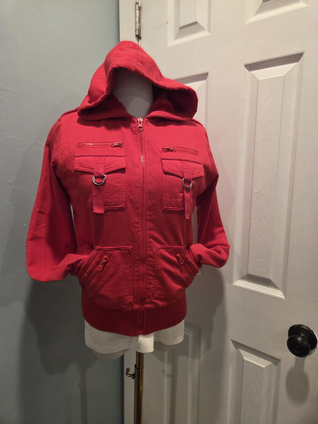 Red Zip-Up Hoodie with Pockets - photo 2