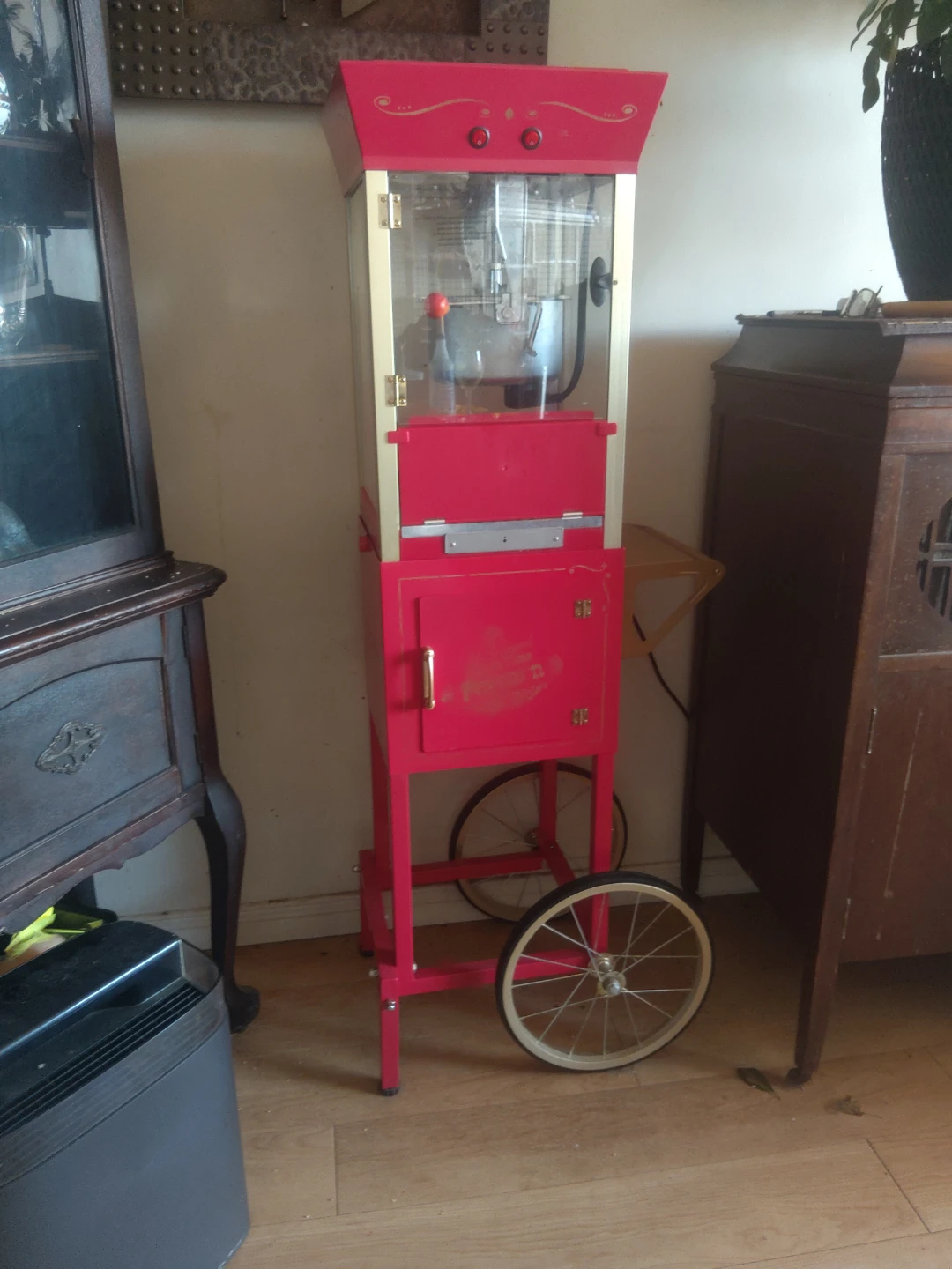 Red Popcorn Machine Cart