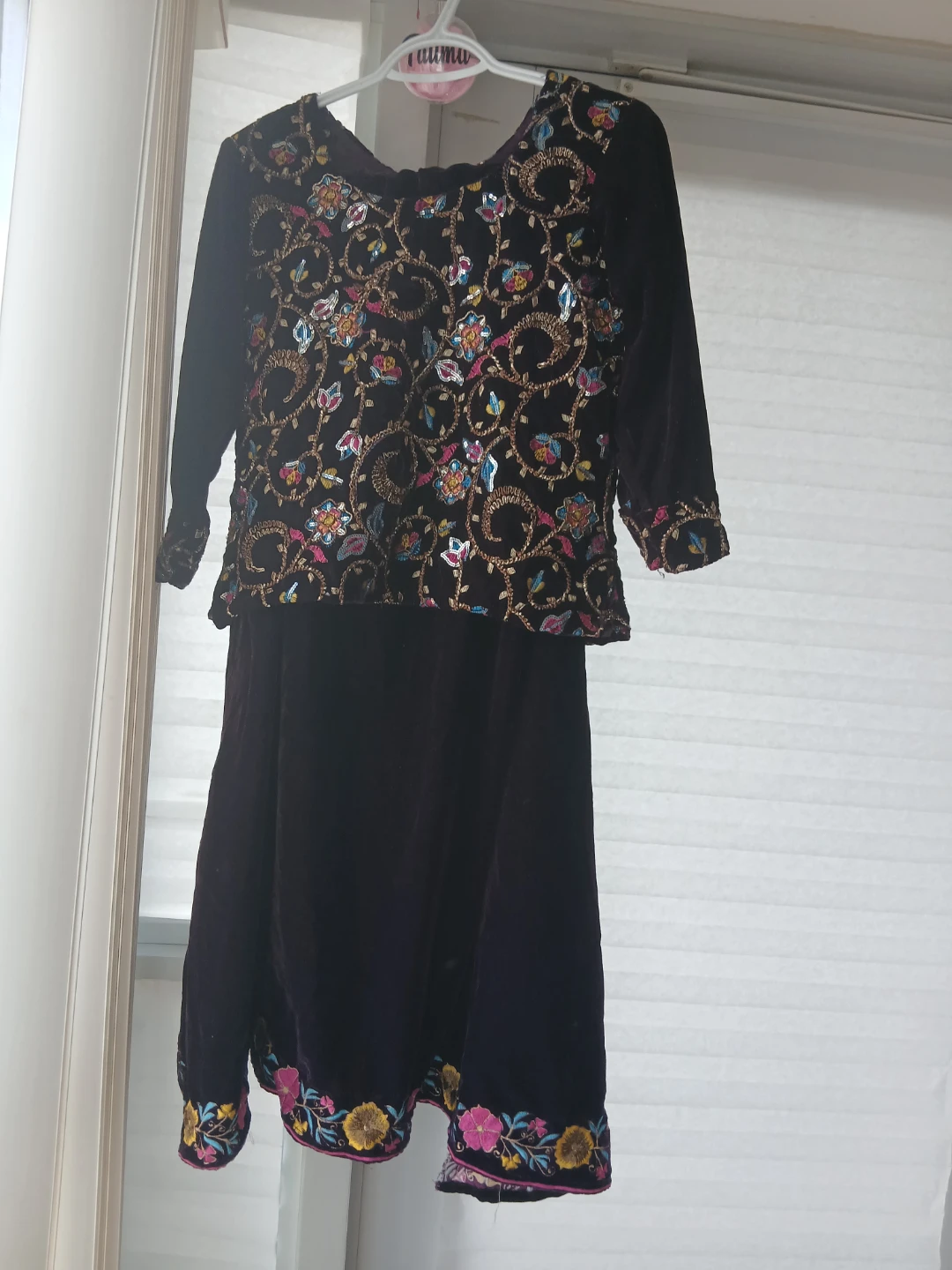 Embroidered Velvet Dress