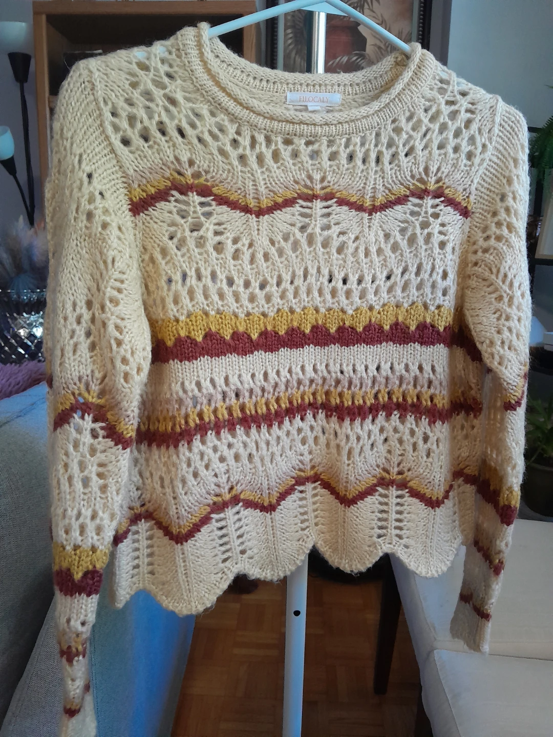 Cream Crochet Open Knit Sweater - photo 2