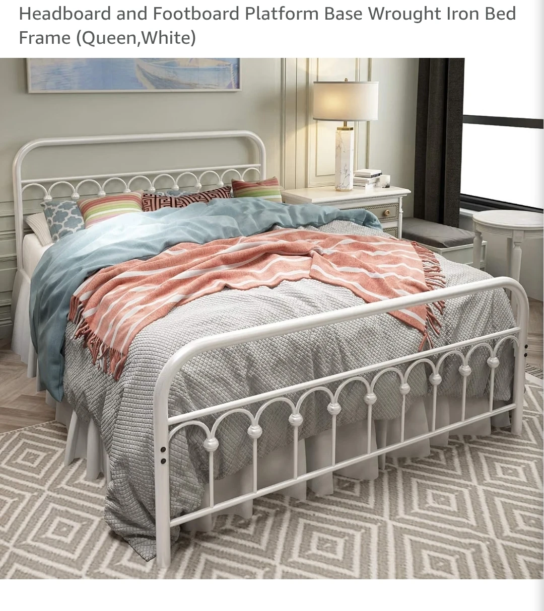Queen frame with Waterproof Mattress Protector - White