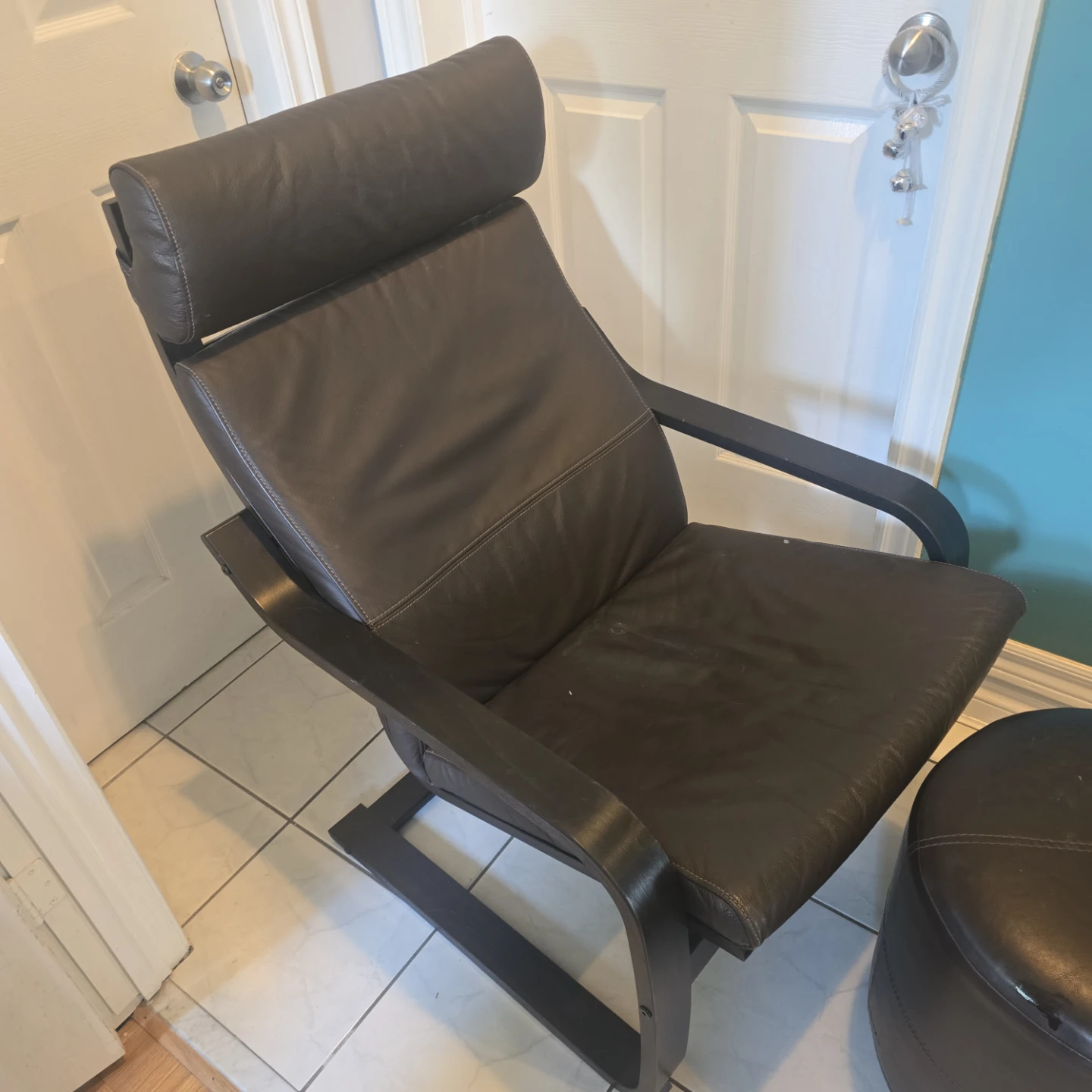Brown Leather Recliner Chair with Ottoman