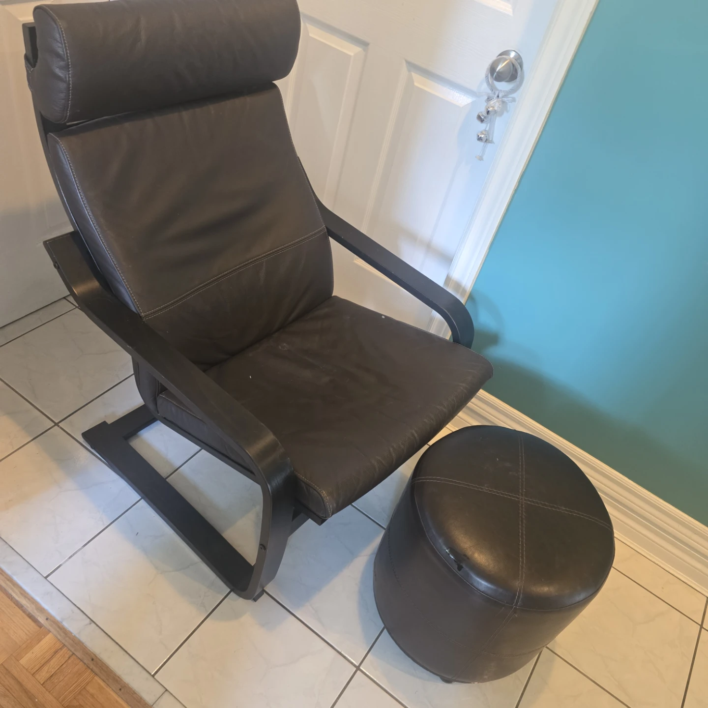 Brown Leather Recliner Chair with Ottoman - photo 2