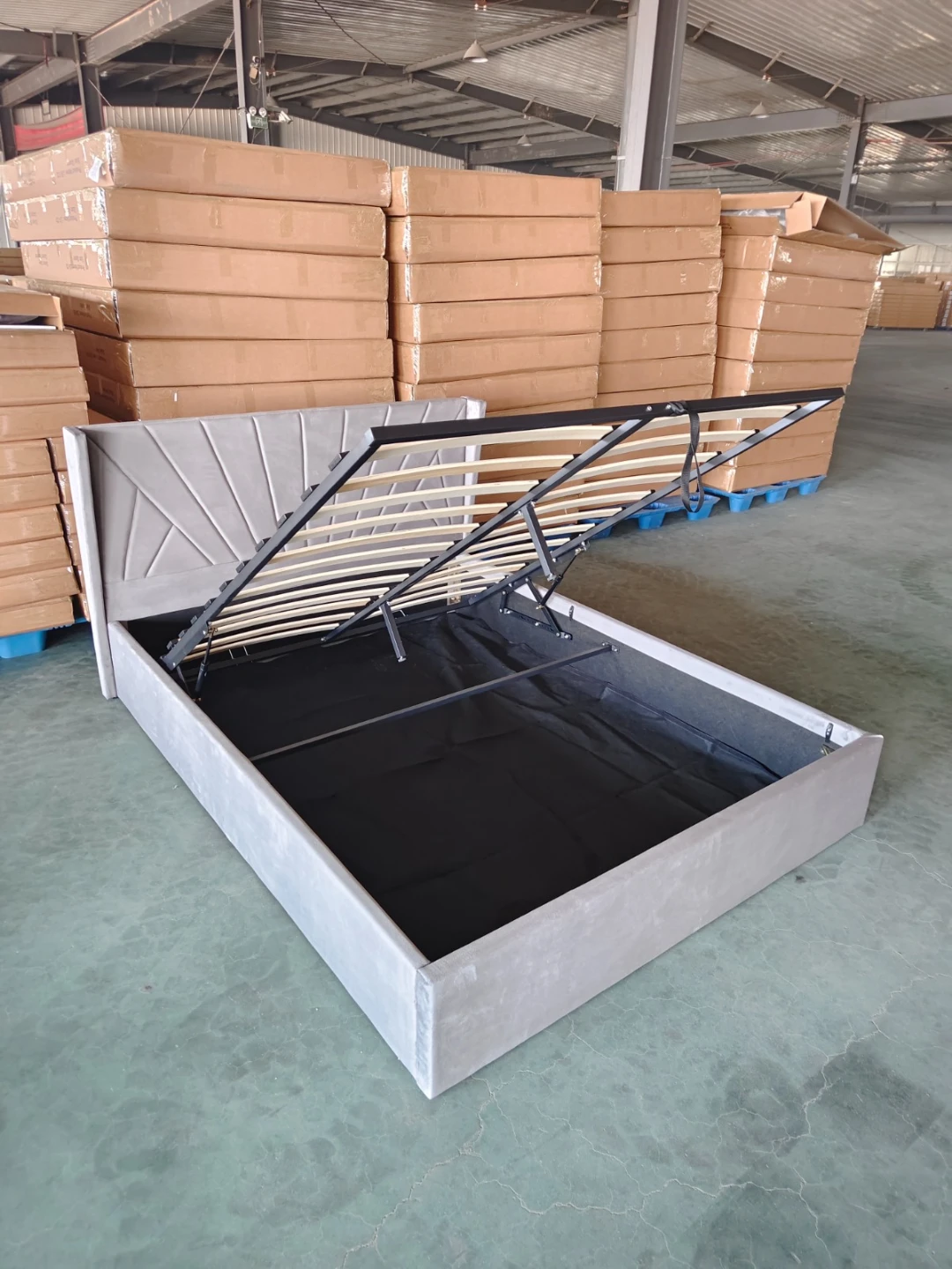 Grey Velvet Upholstered Bed Frame with Storage - photo 2